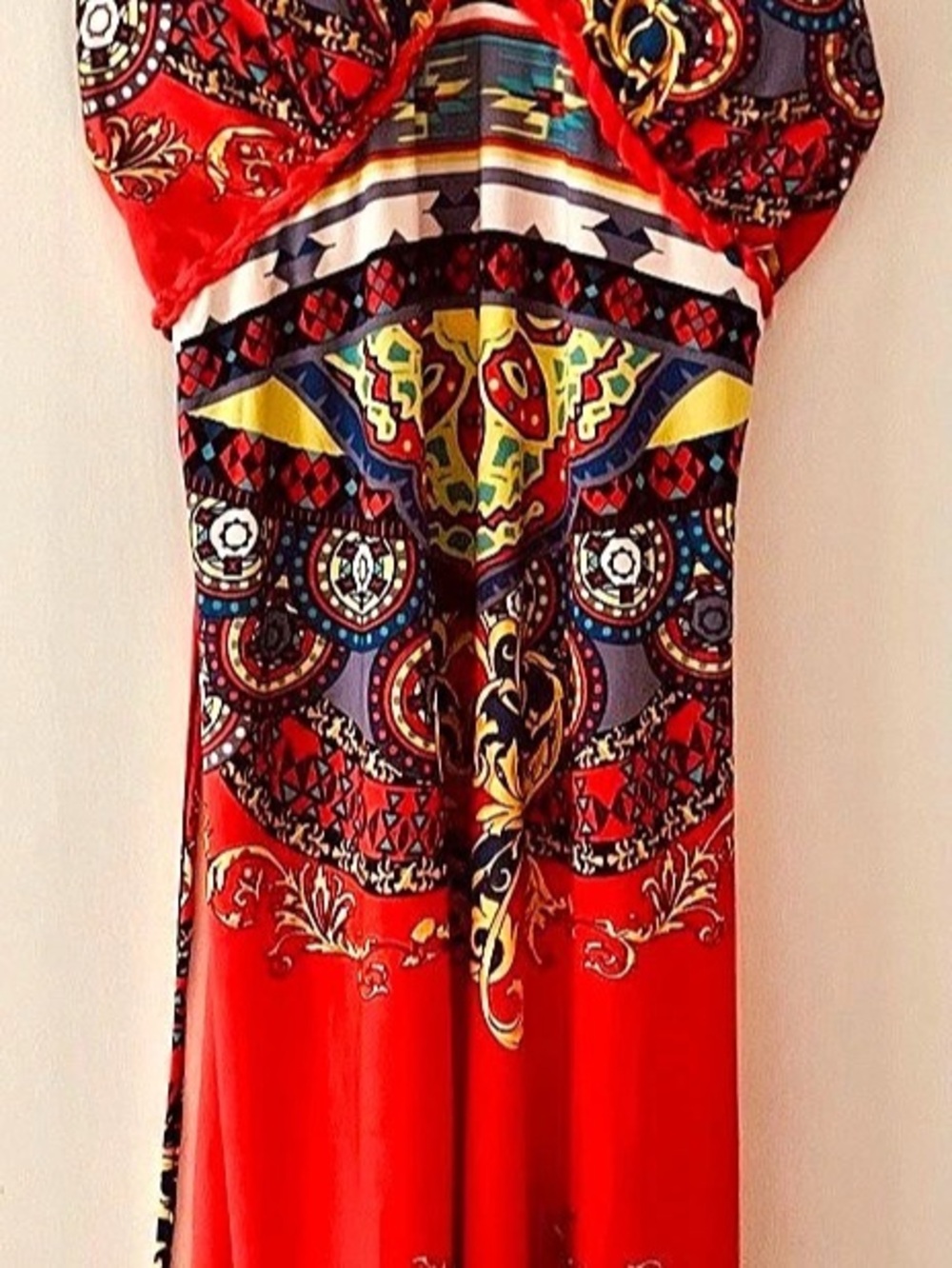 Vintage Christina love Thin strap knee length Dress Paisley Red &Aqua Blue